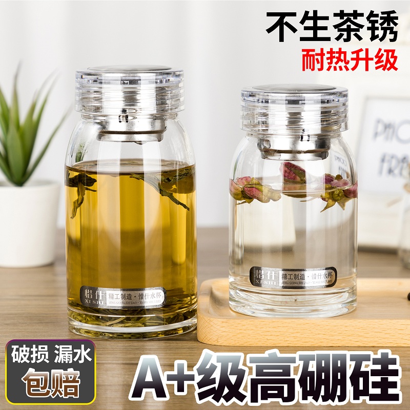 诺岩透明玻璃杯女夏简约家用牛奶杯带盖水杯单层加厚便携耐高温男