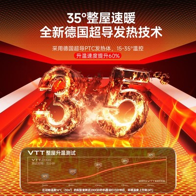 VTT暖风机家用取暖器全屋大面积立式电暖气节能省电小太阳热风机