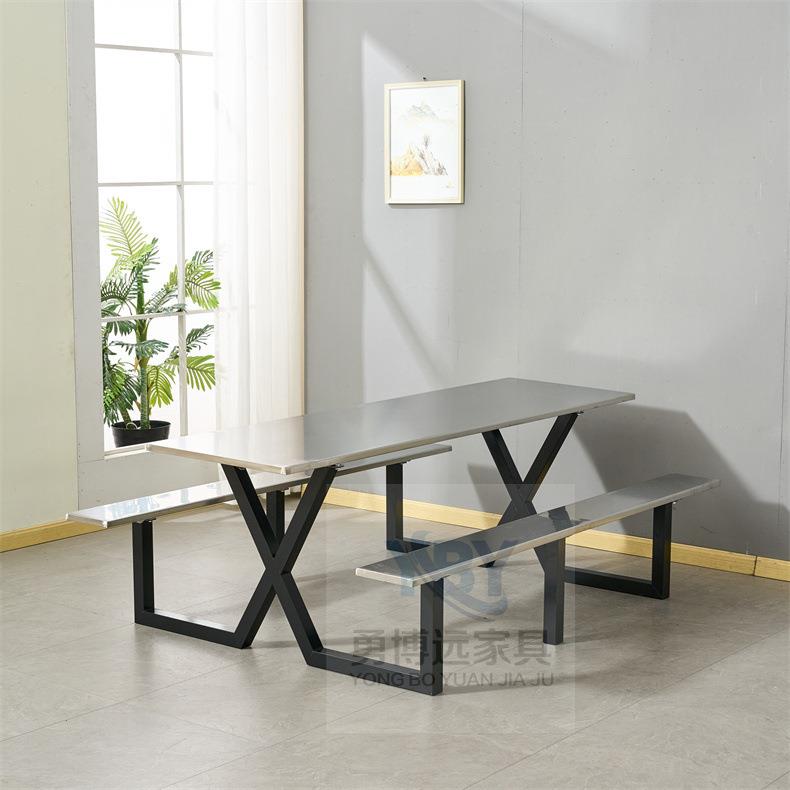 不锈钢食堂餐桌学校工厂饭堂餐厅4/6/8人位加固连体快餐桌椅组合