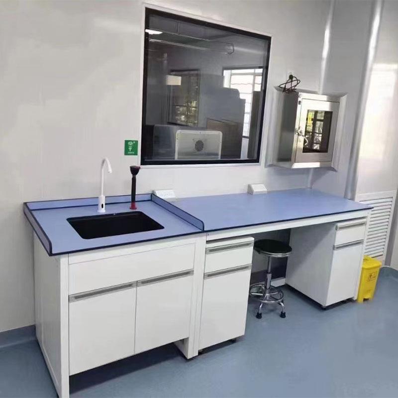 北京实验室操作台带水槽理化板实验台口子钢架加全木活动柜边台