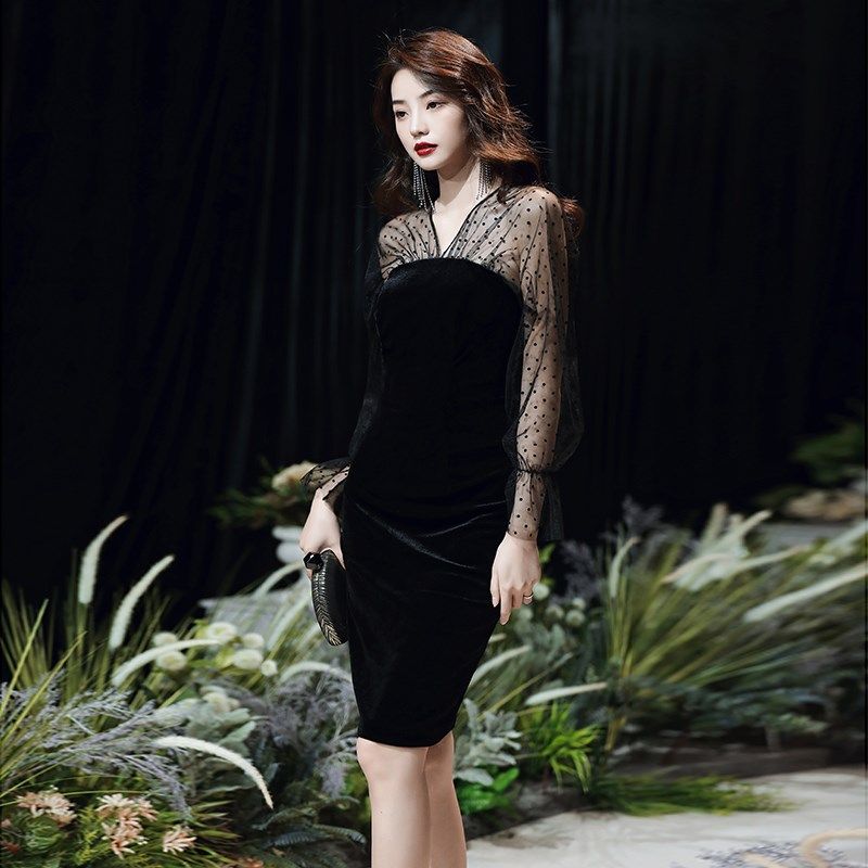 黑色小晚礼服2024新款高贵法式短款气质名媛宴会连衣裙女质感高端