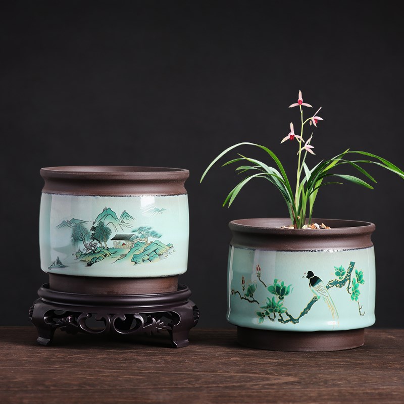 个性简约紫砂多肉花盆小口径办公室内桌面建兰文竹绿植盆栽小摆件