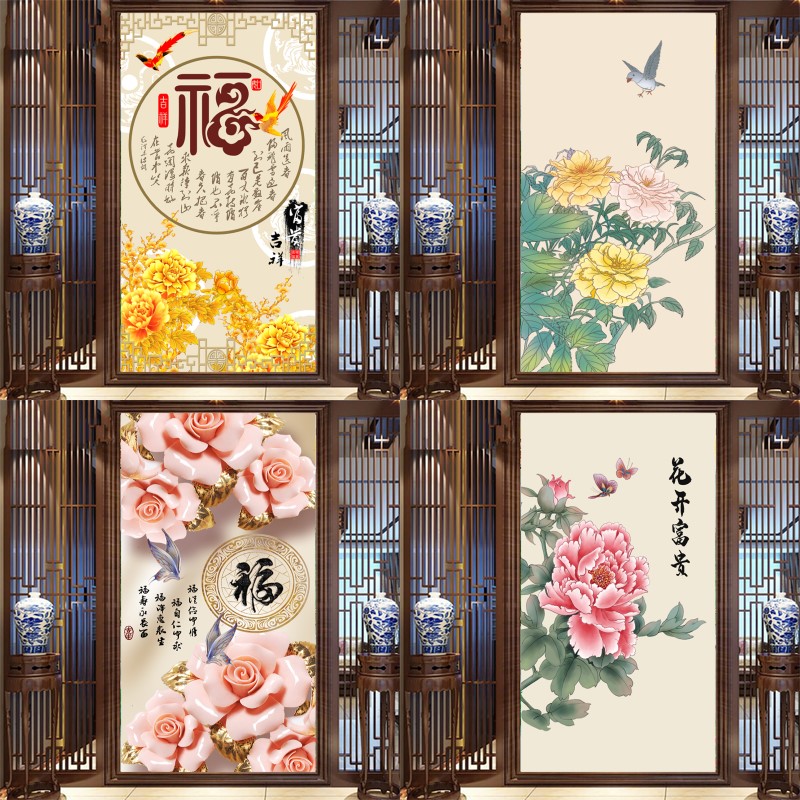 装饰画衣柜玻璃卫生间旧门电梯门整张国画牡丹门贴纸厕所翻新图片