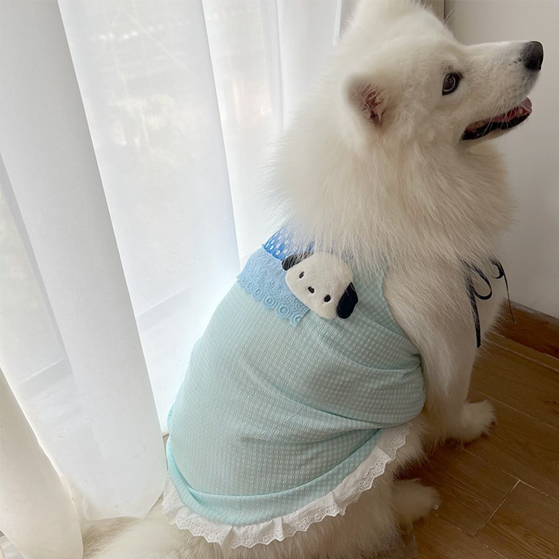 宠物狗狗新款衣服浅蓝色格子加小狗公仔裙子大中小型犬萨摩耶金毛