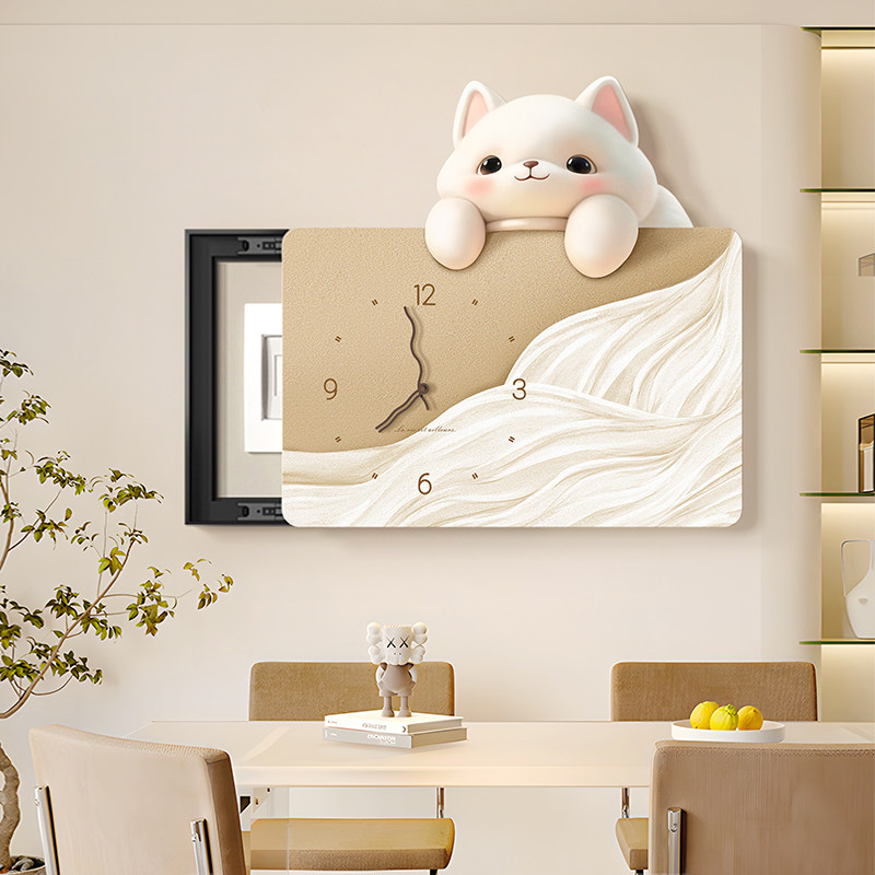 奶油风电表箱装饰画免打孔带钟表餐厅配电箱遮挡装饰电闸箱挂画猫,家居饰品,现代装饰画,淘宝优惠券,粉丝福利购,淘宝优惠卷
