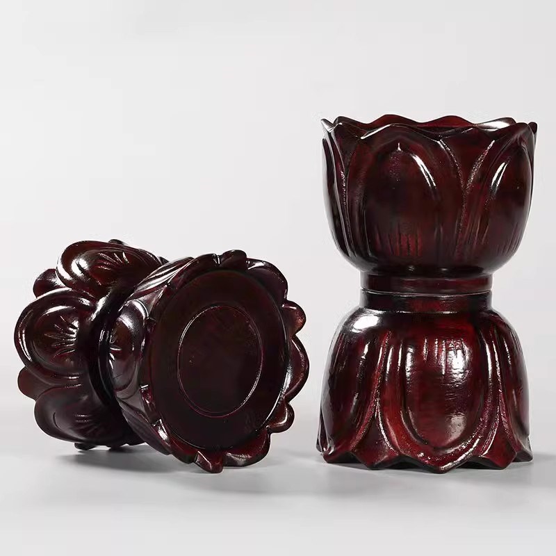 实木质观音菩萨底座家用供奉佛像财神像关公圆形鎏金莲花底座加高