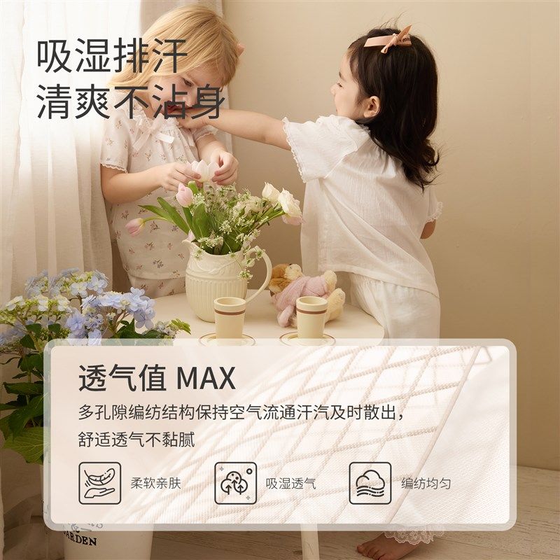 雪雅可女童家居服套装夏季薄款纯棉睡衣公主风儿童女孩大童空调服