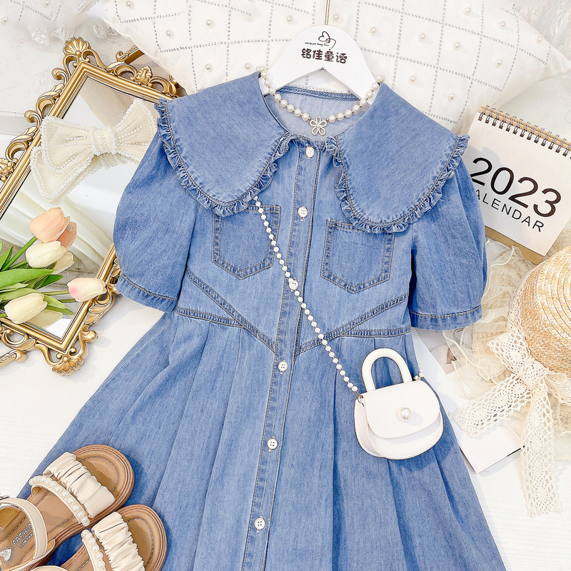 女童牛仔连衣裙2023夏季新款中大童洋气夏款公主裙夏装小女孩裙子