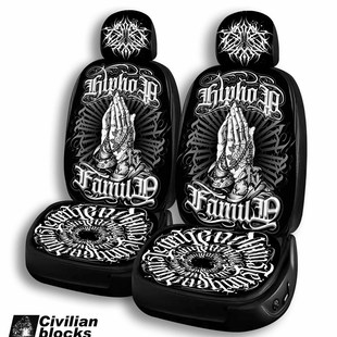 西海岸奇卡诺祈祷之手hiphop说唱匪帮墨西哥花体字汽车坐垫套装