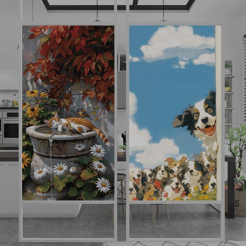 全遮阳不透明静电磨砂玻璃贴膜日式漫画防走光窗户贴纸遮光隔热