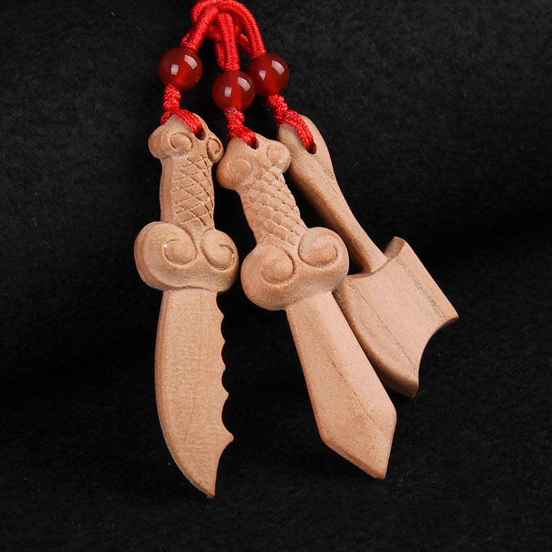 桃木剑桃木斧子桃木刀木雕原色木质红绳小剑钥匙扣挂件无漆环保
