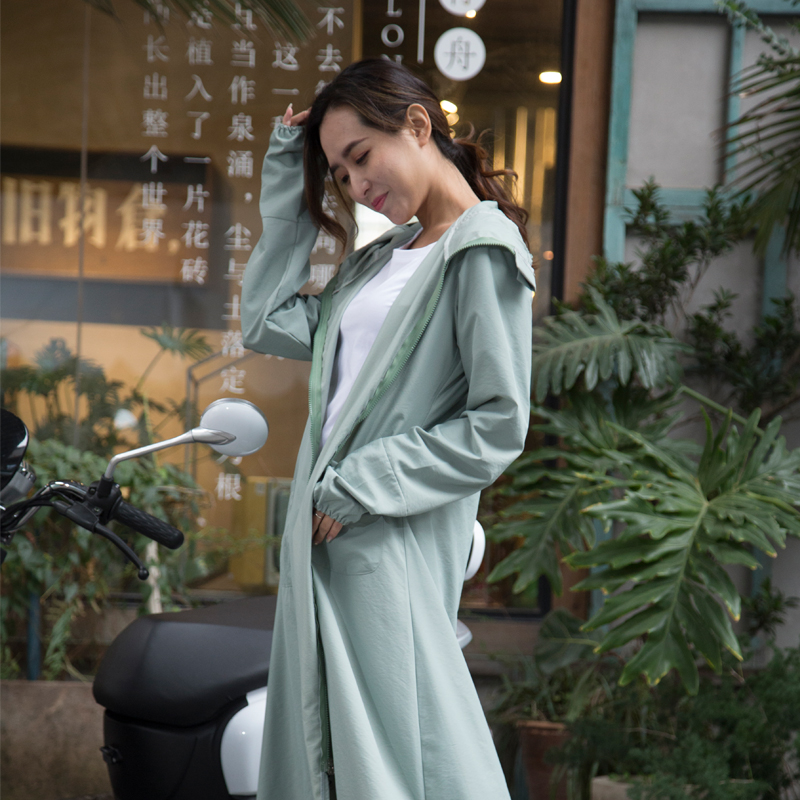 骑电动摩托车防晒衣女夏季海边旅游徒步户外防晒服连帽中长款外套