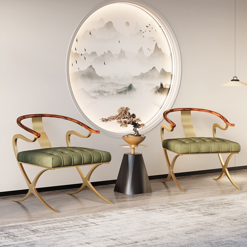 太师椅轻奢客厅休息酒店别墅实木云鹤红绫椅设计师单椅主人椅古典