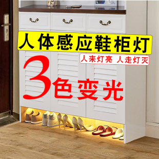 入户玄关鞋柜感应灯带人体感应三色调光220V插电接线柜底部线条灯
