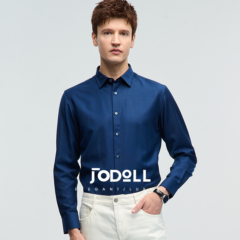 乔顿方领商务休闲桑蚕丝长袖衬衫