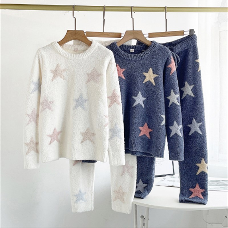 软绵绵睡衣男女秋冬加厚毛绒保暖可爱甜美星星家居服两件套亲子款