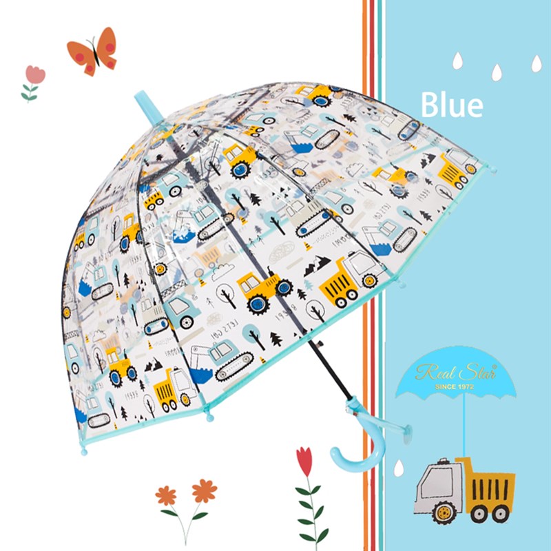 新款工程车小雨伞宝宝透明推拉开关男孩幼儿园挖掘机伞男童透明伞