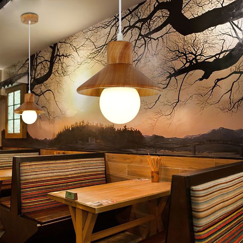 日式木制古木屋床头吊灯小吃店餐桌吧台商业灯木色阁楼斜顶小吊灯
