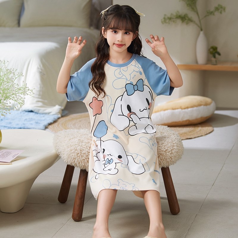 儿童睡裙夏季短袖纯棉薄款宝宝中大童小女孩女童睡衣夏天公主可爱