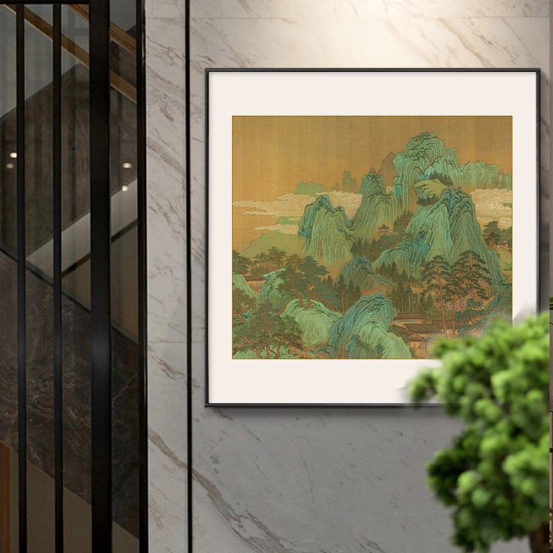 仙山楼阁新中式装饰画禅意山水国画酒店别墅客厅书房茶室玄关挂画图片