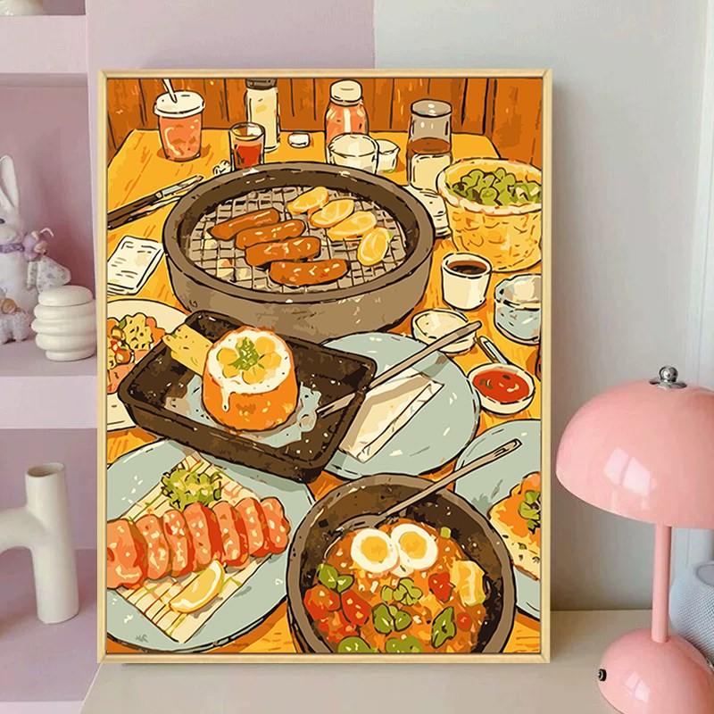 美食宫崎骏数字油画diy填充填色手工绘日韩餐厅丙烯油彩画装饰画图片