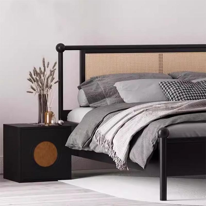 实木床双人床主卧2024新款高端复古黑色侘寂风民宿1.8米藤编床