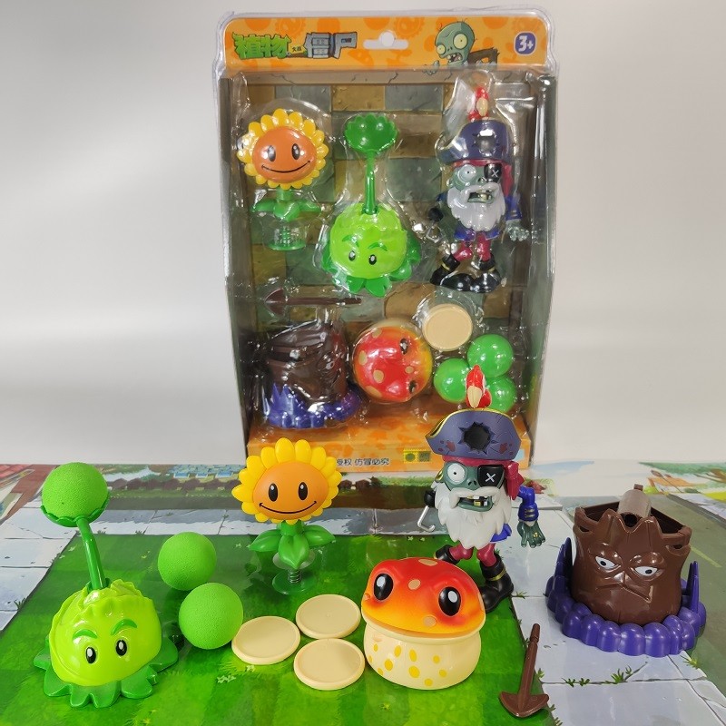 新款版正植物大i战僵尸玩具金蟾男发射炮弹路障铁桶儿童菇女孩公