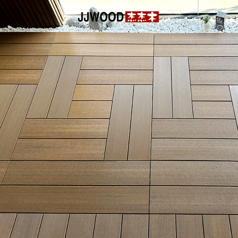 阳台自铺地板户外庭院塑木地板仿木地板木塑卡口拼接二代共挤地板