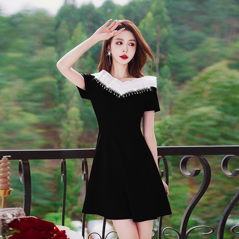 法式黑色性感连衣裙高级感女夏季2024新款显瘦气质礼服小个子裙子