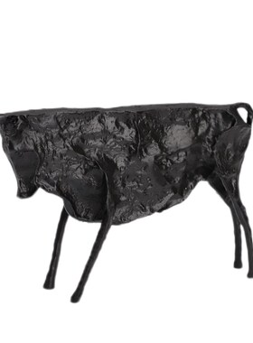 新中式创意铸铁黑牛摆件样板房售楼部酒店家居玄关简约软装摆件