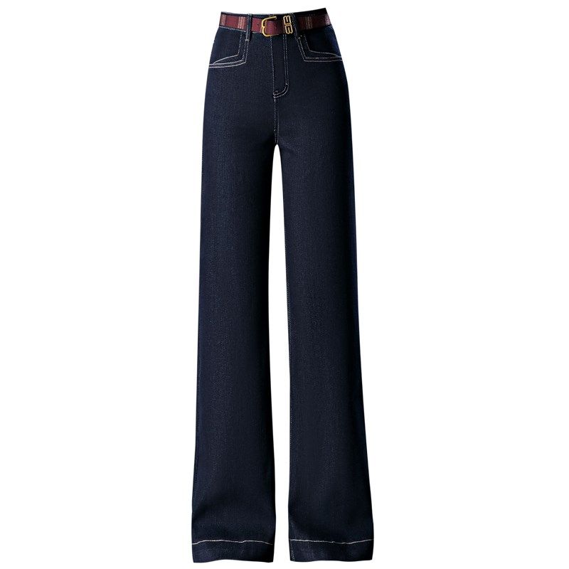 深蓝色直筒加绒牛仔裤女秋冬加厚2024年新款高腰窄版阔腿女裤冬季