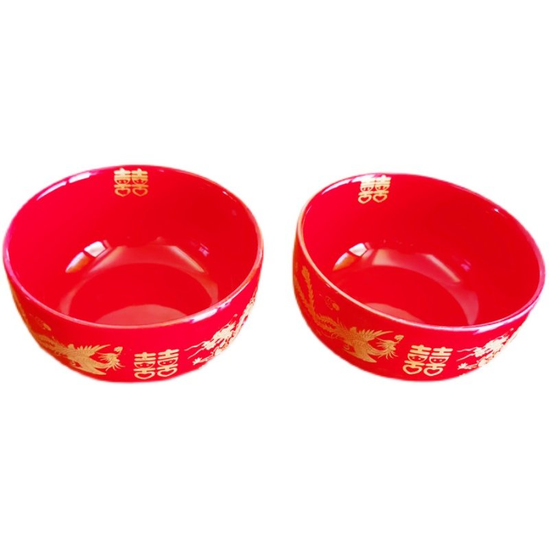 结婚龙凤碗全红陶瓷喜碗套装婚宴餐具娘家陪嫁新人礼品碗酒杯筷子