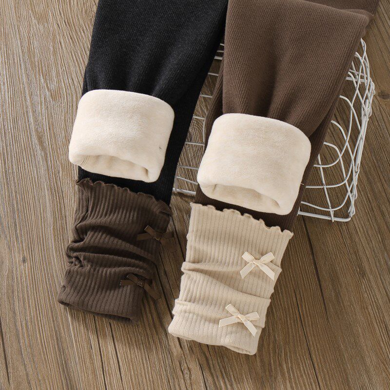 小女孩裤子加绒秋冬季时尚儿童一体绒加厚女童洋气黑色打底裤外穿