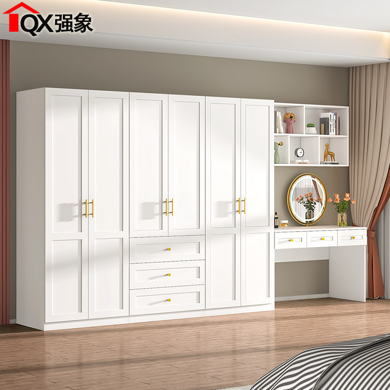 奶油风大衣柜化妆台书桌一体组合家用卧室收纳柜子化妆桌定制A22