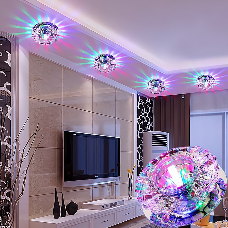 射灯客厅家用吊顶led七彩筒灯嵌入式过道走廊水晶孔灯3W5W天花灯