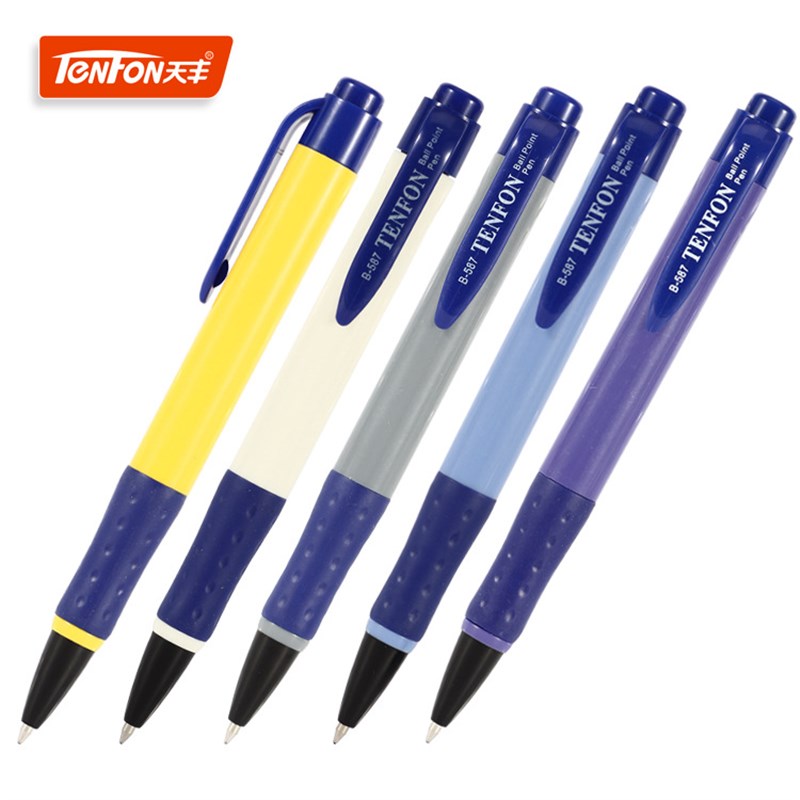 天丰587圆珠笔 0.7mm蓝色笔芯按动办公原子笔橡胶杆护手 一盒包邮