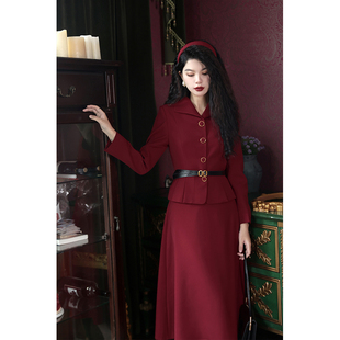 胜在颜色~复古红色气质新娘宴会敬酒服春秋套装【外套+半身裙】