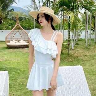 温泉游泳衣 平角保守遮肚显瘦泳装 泳衣2024新款 韩国连体泳衣女裙式