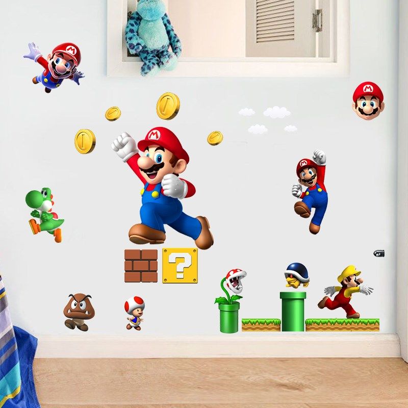 卡通超级玛利欧举手宿舍客厅卧室儿童房幼儿园装饰壁贴贴画自粘