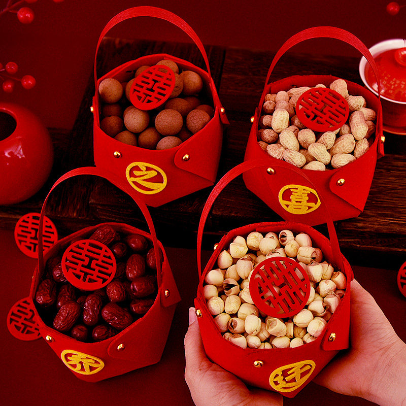 乔迁之喜篮子新居布置装饰进宅大吉无纺布提篮新房入宅仪式喜糖盒