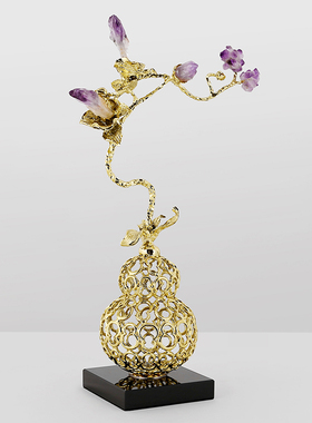 新中式轻奢锌合金葫芦晶石摆件客厅办公室玄关装饰品乔迁新居礼品