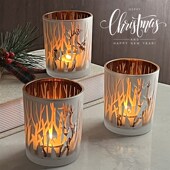 北欧蒙胧电镀耶诞鹿雕刻玻璃烛台浪漫节日礼物装 饰灌蜡空杯送蜡烛