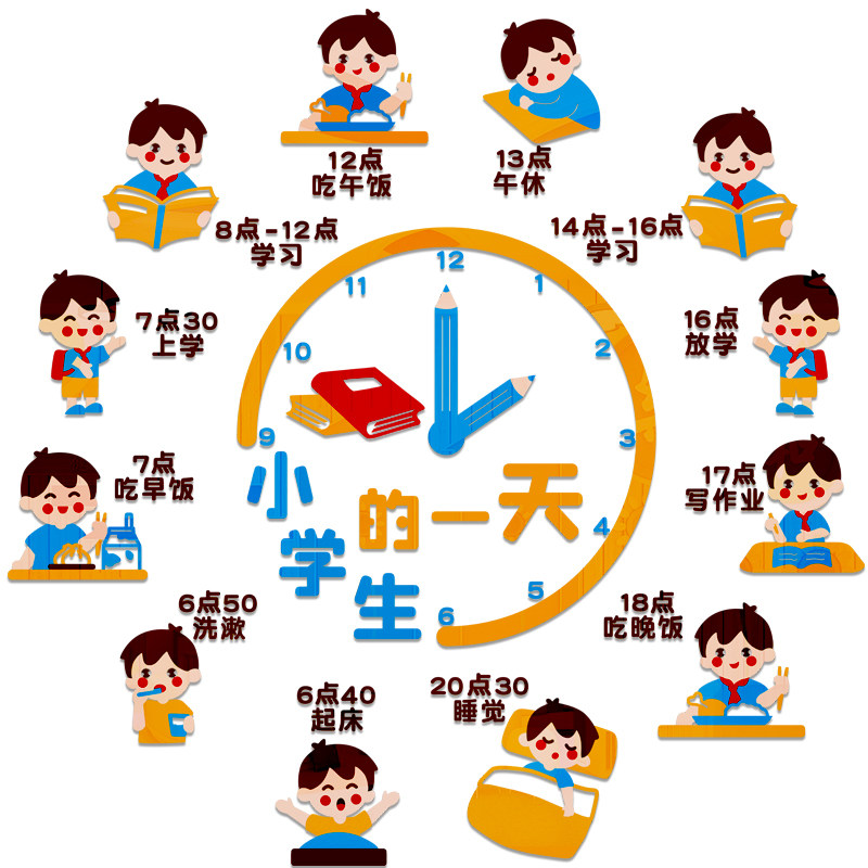 幼儿园一日生活流程图环创教室主题文化墙贴小学生的一天墙面装饰,家居饰品,文化墙贴,淘宝优惠券,粉丝福利购,淘宝优惠卷