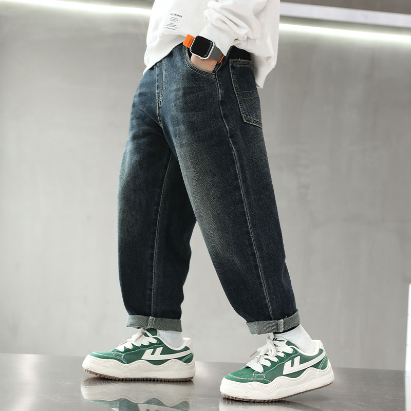 男童直筒牛仔裤2023春秋新款儿童中大童秋装薄款男孩裤子时髦长裤