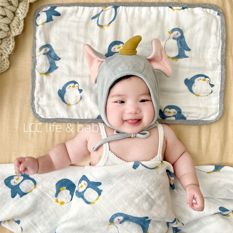 柔软婴儿枕巾竹棉纱布云片枕枕头纱布包巾新生儿平枕毯子浴巾A类