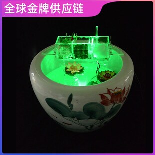 荷花缸圆形陶瓷鱼缸过滤器三合一鱼盆圆缸上置过滤盒滴流槽大小型