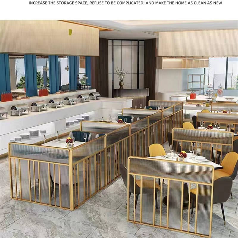 商用酒店有简约不锈钢铁艺钢化玻璃矮隔断半墙卡座包间带灯屏风