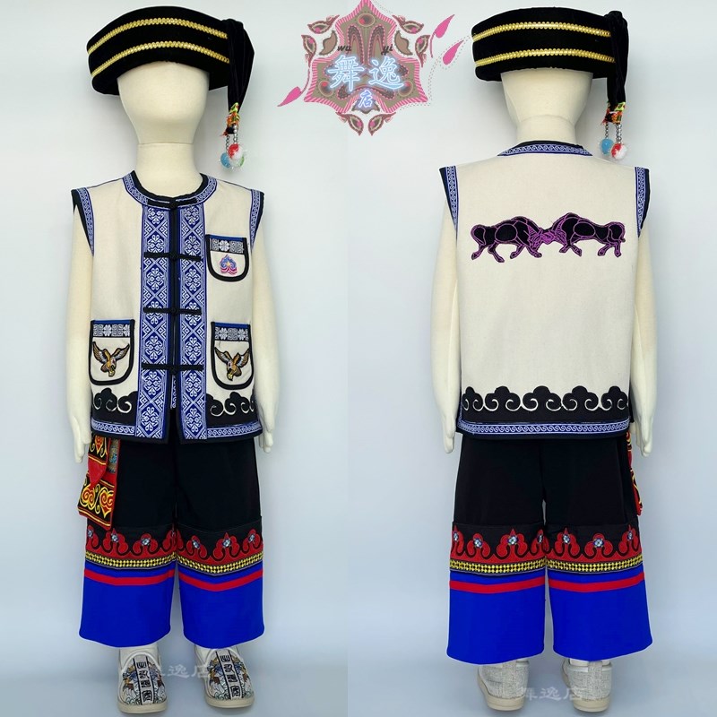 云南彝族演出服儿童 火把节苗族舞蹈服装 舞蹈表演服土家族演出服