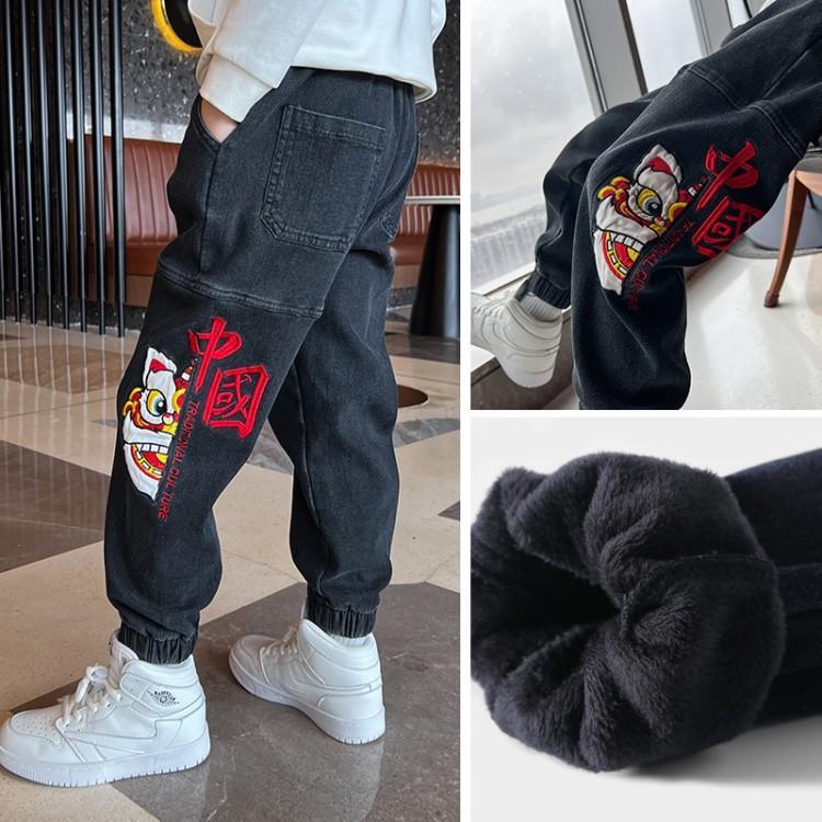 男童裤子秋冬款2022新款冬装儿童牛仔加绒加厚大童冬季一体绒长裤
