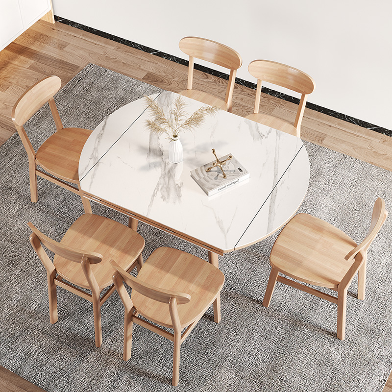 岩板方桌变圆桌北欧实木餐桌椅多功能电磁炉折叠大小户型两用饭桌